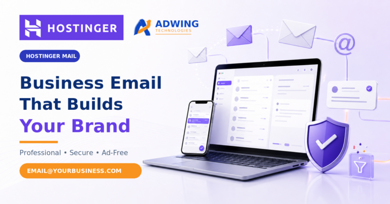 Hostinger business email with custom domain recommended by Adwing Technologies