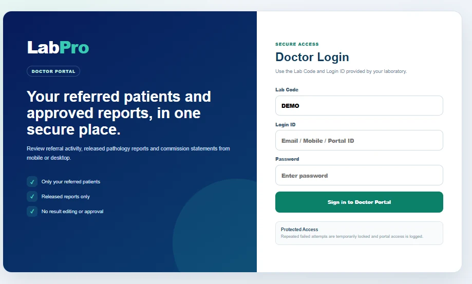 LabPro doctor portal login and report access