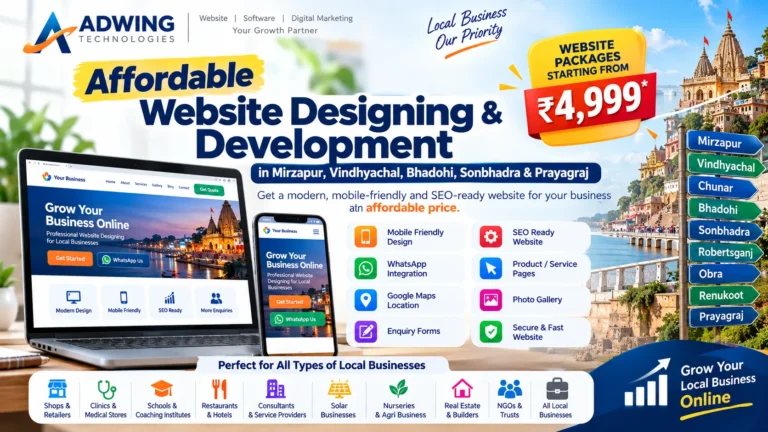 Affordable website designing & development services in Mirzapur by Adwing Technologies